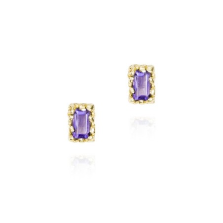 Pendientes con amatista rectangular en baño de oro 18k