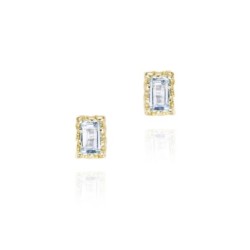 Pendientes con topacio azul rectangular en baño de oro 18k