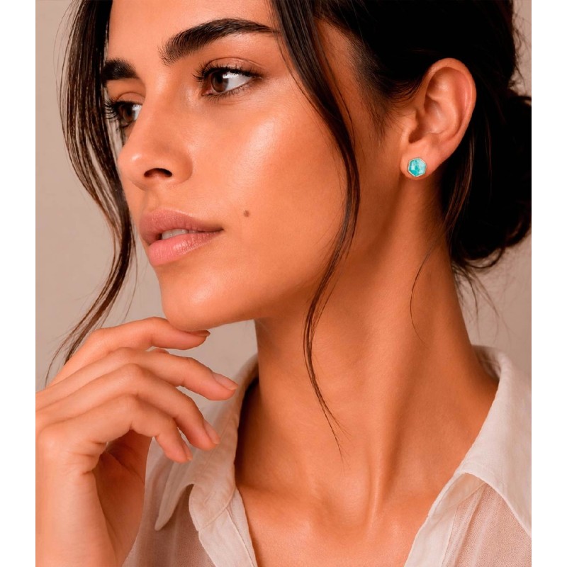 Pendientes midi Amazonita hexagonal con baño de oro 18k