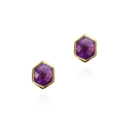 Pendientes de Amatista hexagonal con baño de oro 18k