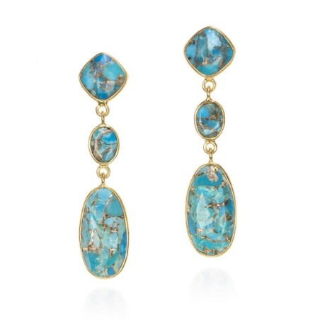 Pendientes con Turquesa geométrica con baño de oro 18k