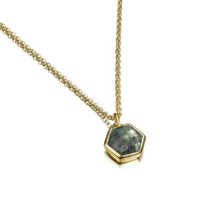 Hexagonal Moss Agate Pendant with 18k Gold Vermeil