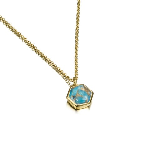 Hexagonal Turquoise Pendant with 18k Gold Vermeil