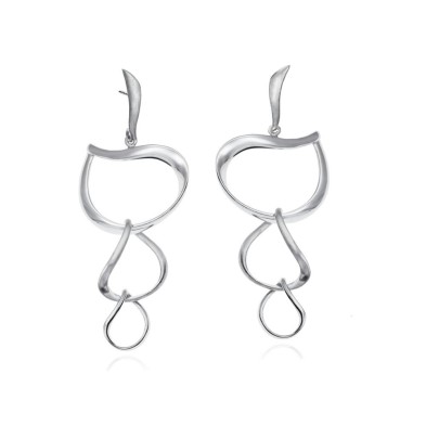 Pendientes largos orgánicos de plata de ley 925