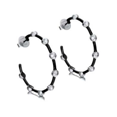 Hoop silver earrings with black rhutenium plating