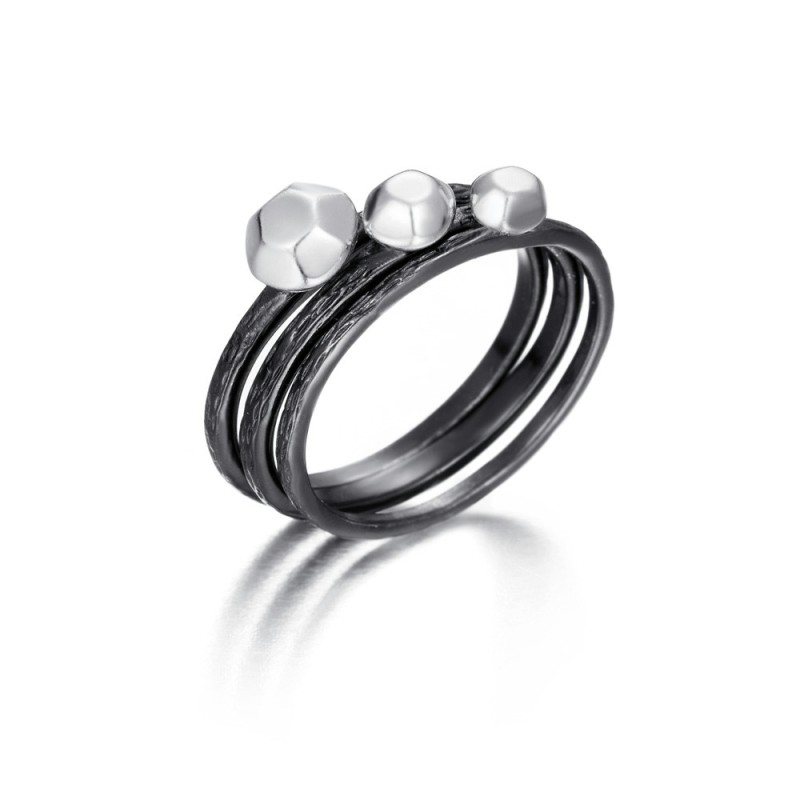 Anillo triple de plata de ley 925 con baño de rutenio negro