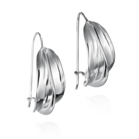 Vertical hook earrings with wavy design in 925 sterling silver