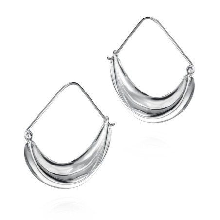 Horizontal hook earrings with wavy design in 925 sterling silver
