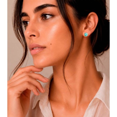 Pendientes midi Amazonita hexagonal con baño de oro 18k