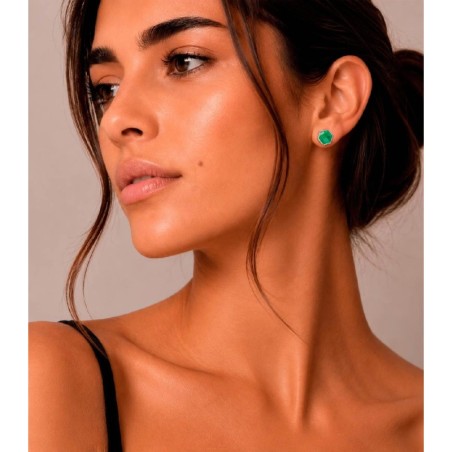 Pendientes midi Ónix Verde hexagonal con baño de oro 18k