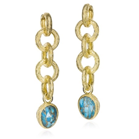 Pendientes extra largos de turquesa con baño de oro 18k