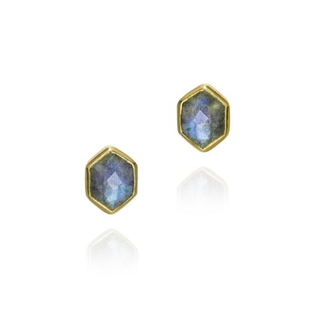Pendientes de Labradorita hexagonal con baño de oro 18k