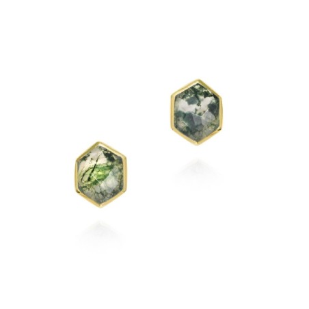 Hexagonal Moss Agate Earrings with 18k Gold Vermeil