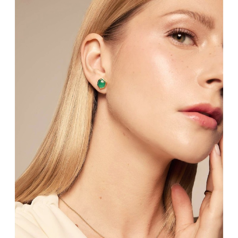Pendientes de Ónix Verde hexagonal con baño de oro 18k