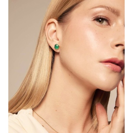 Pendientes de Ónix Verde hexagonal con baño de oro 18k