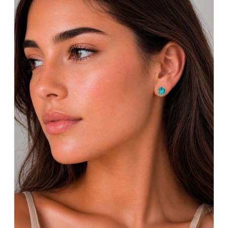 Hexagonal Turquoise Earrings with 18k Gold Vermeil