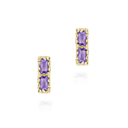 Pendientes midi con amatista rectangular en baño de oro 18k