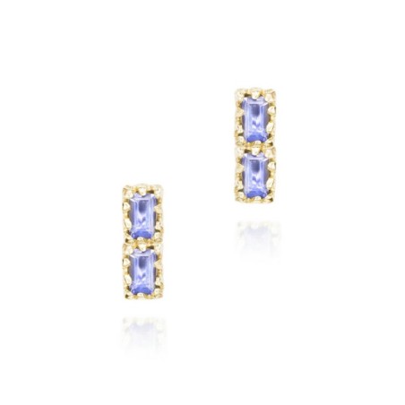 Pendientes midi con iolita rectangular en baño de oro 18k
