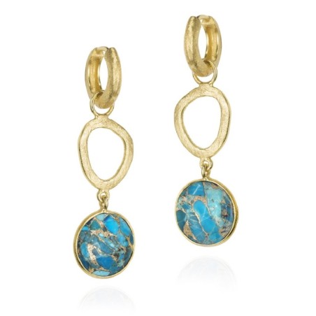 Pendientes largos con Turquesa con baño de oro 18k