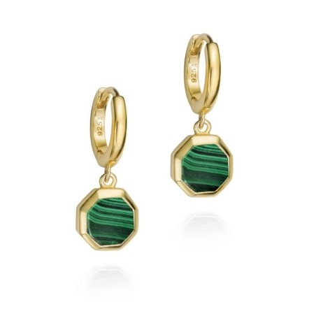 Hexagonal Malachite Earrings in Silver with Gold vermeil