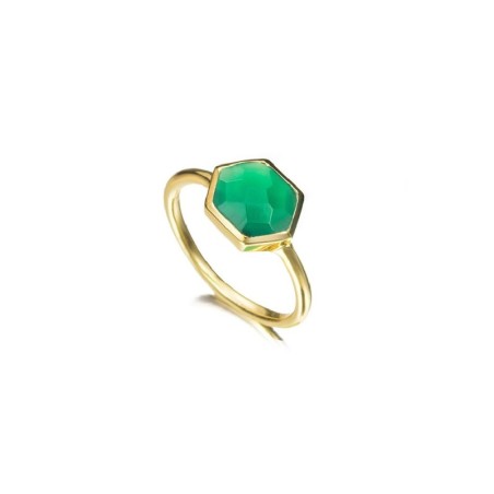 Anillo con Ónix Verde hexagonal en baño de oro 18k