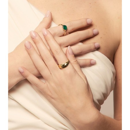 Anillo con Ónix Verde hexagonal en baño de oro 18k