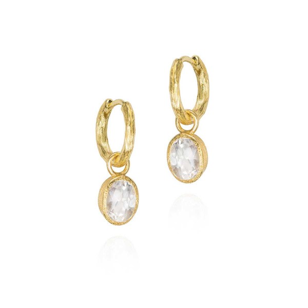 Pendientes de aro con topacio blanco de plata con baño de oro 18k