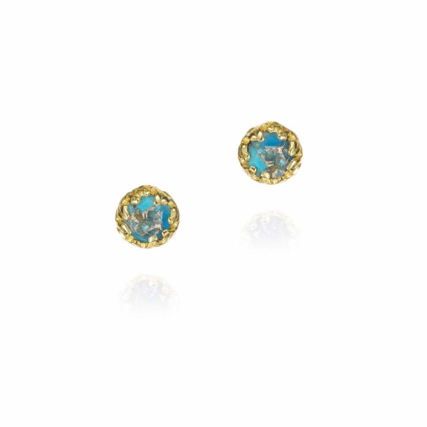 Pendientes de botón con turquesa de plata con baño de oro 18k