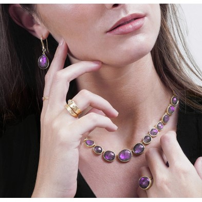 Midi ring with faceted amethyst in sterling silver with 18k gold vermeil
