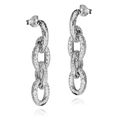 Pendientes largos de eslabones de plata de ley 925