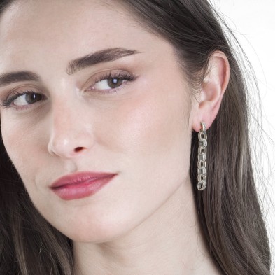 Pendientes largos de eslabones en plata de ley 925
