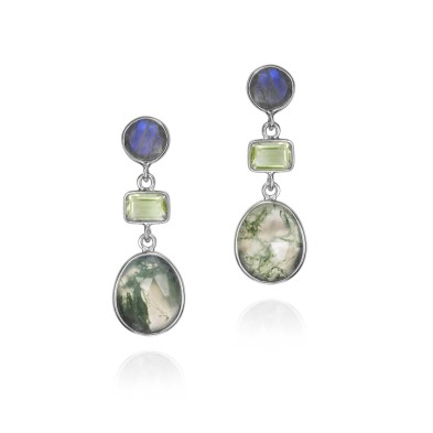 Moss Agate Earrings in 925 Sterling Silver
