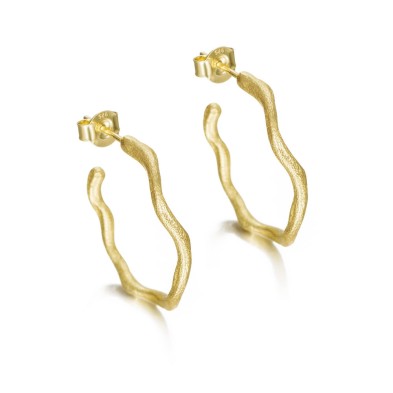 Pendientes de aro irregular de plata con baño de oro 18k