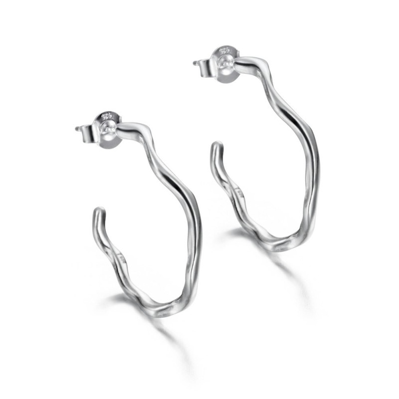 Pendientes de aro irregular de plata de ley 925