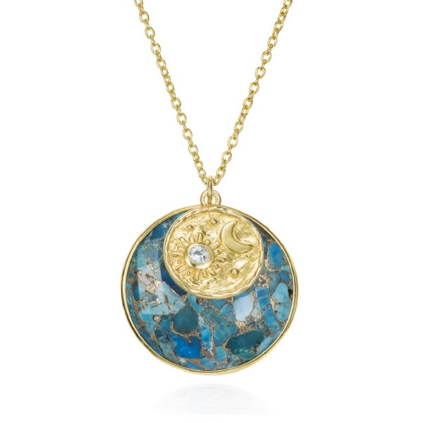 Collar con turquesa de plata con baño de oro 18k