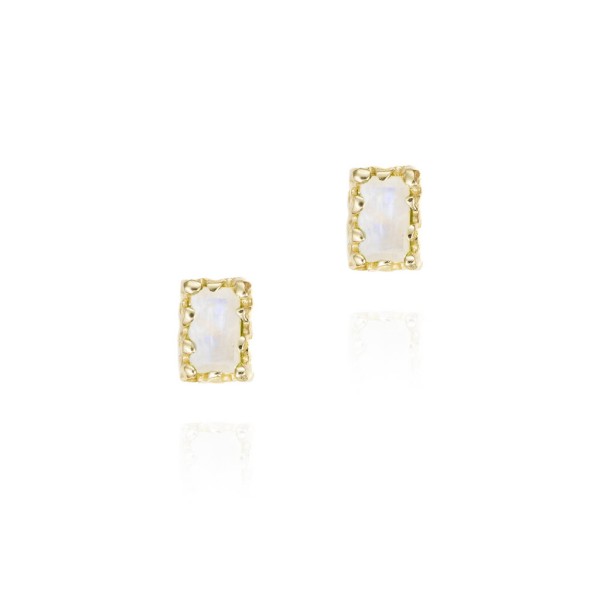 Pendientes con espectrolita rectangular en plata de ley con baño de oro de 18k