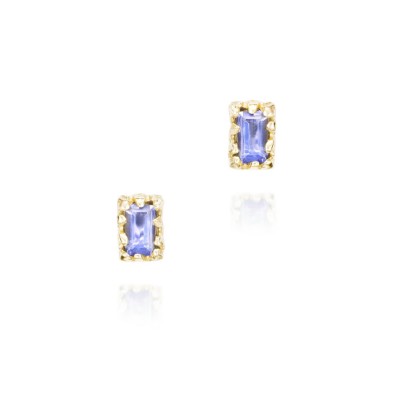 Pendientes con iolita rectangular en plata de ley con baño de oro de 18k