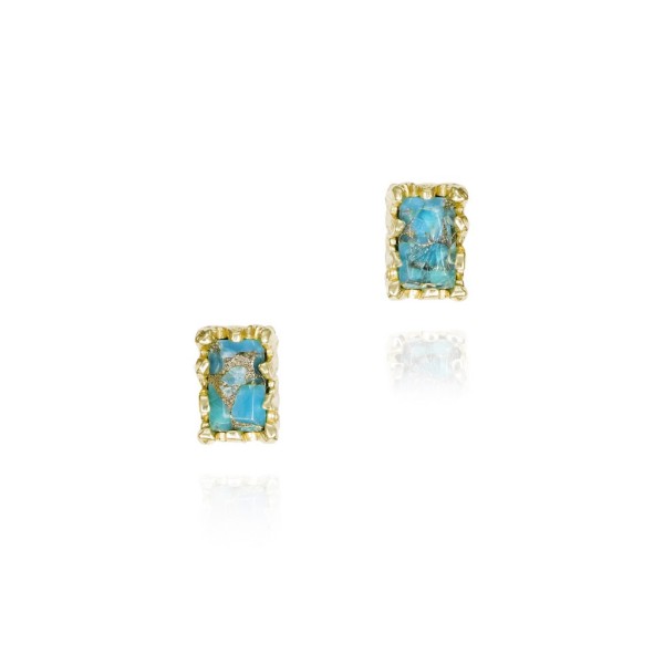 Rectangular Turquoise Earrings in Sterling Silver with 18k Gold Vermeil