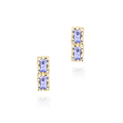 Pendientes midi con iolita rectangular en plata de ley con baño de oro de 18k