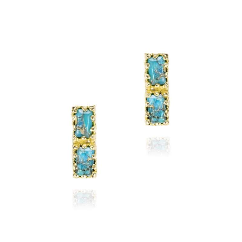 Pendientes midi con turquesa rectangular en plata con baño de oro 18k