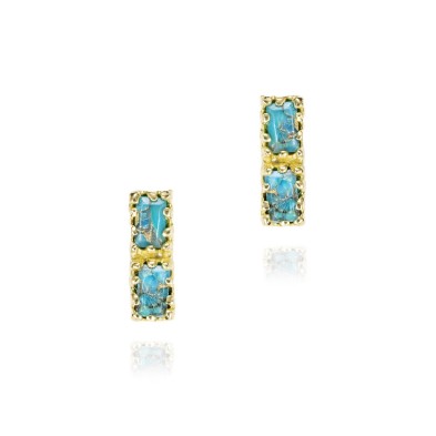 Pendientes midi con turquesa rectangular en plata con baño de oro 18k