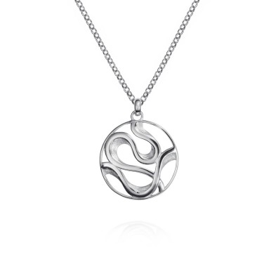 Circular pendant with fluid lines in 925 sterling silver