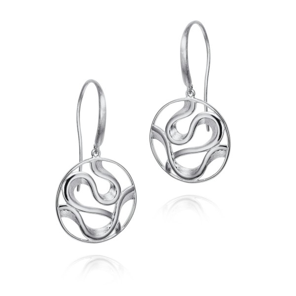 Circular hook earrings with fluid lines in 925 sterling silver