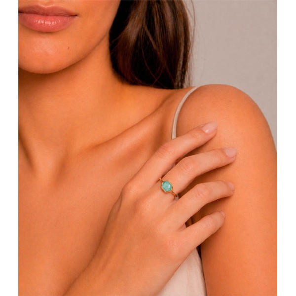 Anillo con amazonita hexagonal de plata con baño de oro 18k
