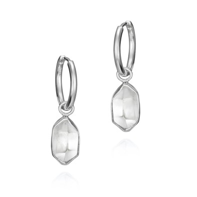 Pendientes de aro con cuarzo herkimer de plata de ley 925