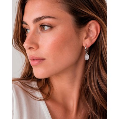 Pendientes de aro con cuarzo herkimer de plata de ley 925