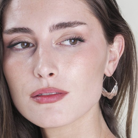 Horizontal hook earrings with wavy design in 925 sterling silver